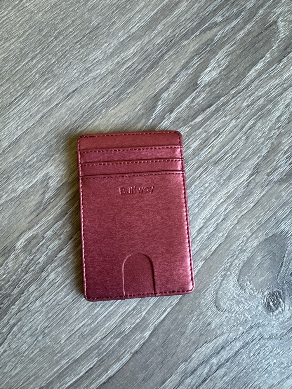 BuffWay burgundy faux leather shiny card holder
